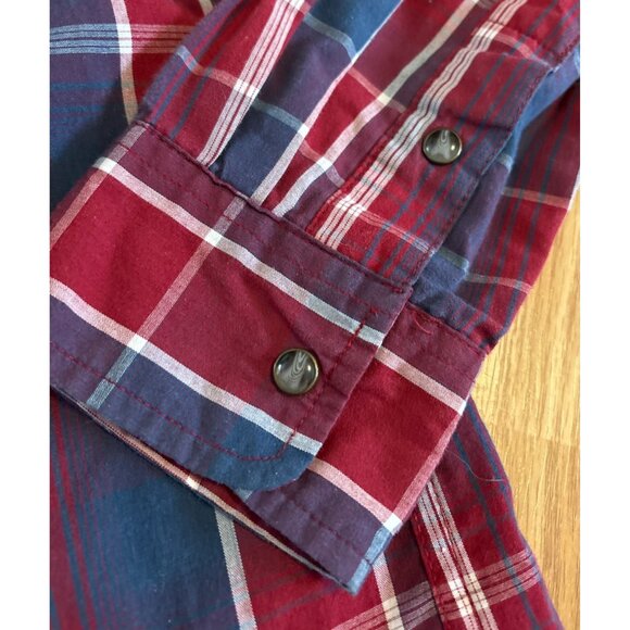 Levis Western Shirt L Mens Modern Fit Long Sleeve Plaid Snap Button Red & Blue - Picture 6 of 9